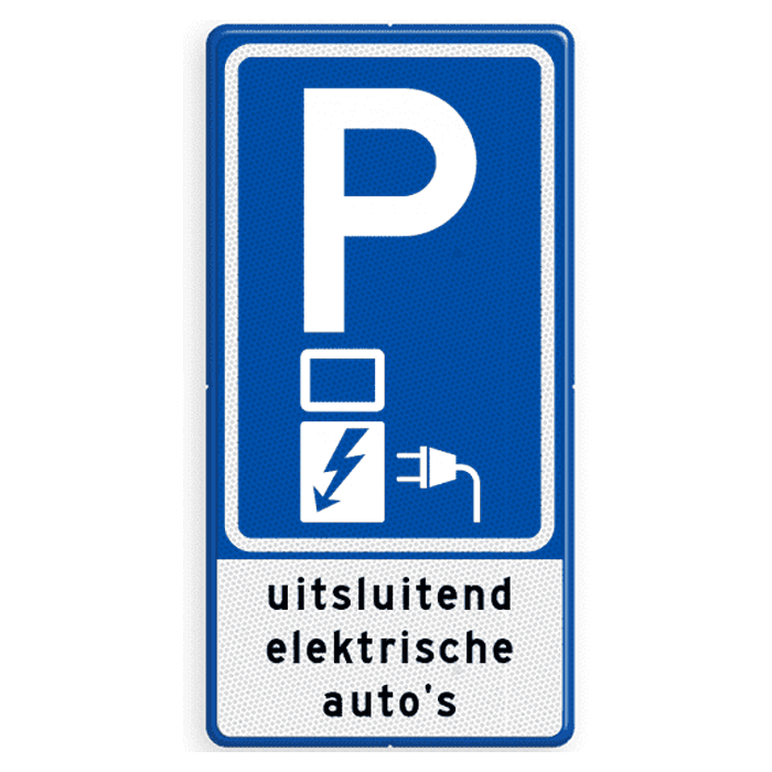 Parkeerbord Auto E laden 80x40cm. Uitsl. Elektrische Auto’s